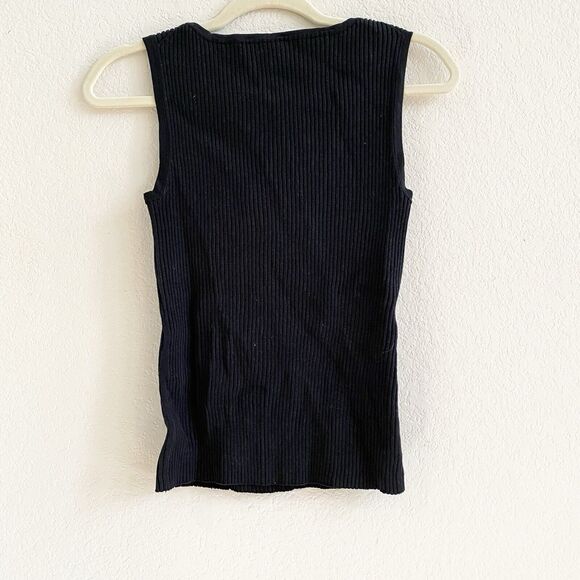Kenar Womens Top Black Ribbed Large Sleeveless Scoop Neck Knit Silk Blend Tank - Picture 5 of 7